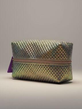 Iridescent Quilted Cosmetic Pouch - Gold Green Shift